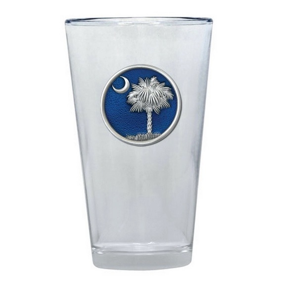South Carolina State Moon Palmetto Drinking Pint Glass Heritage Pewter Medallion - Picture 1 of 7